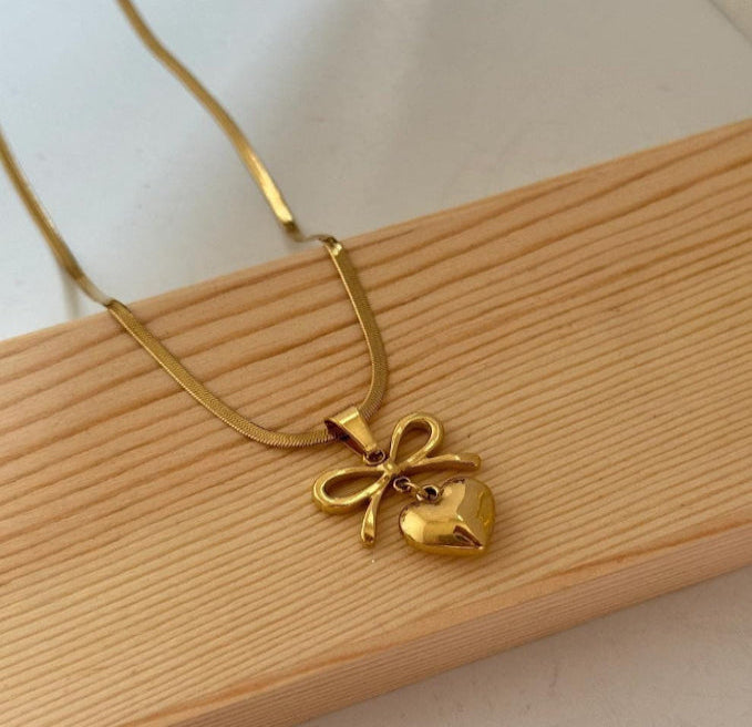 Bow Heart Drop Necklace