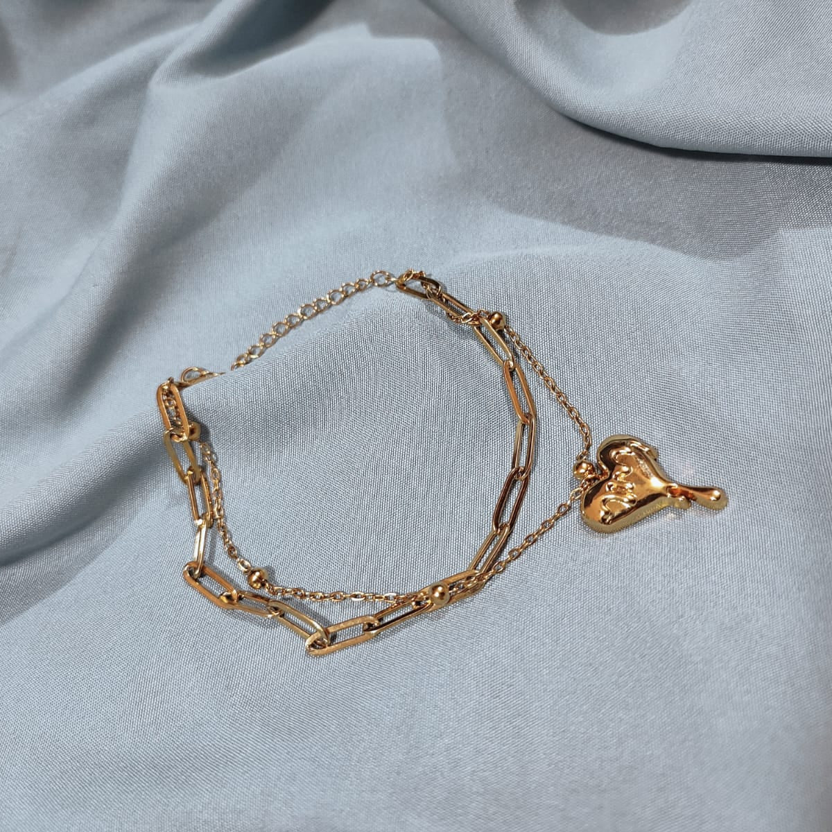 Dual-Chain Heart Lock Bracelet – Gold Finish