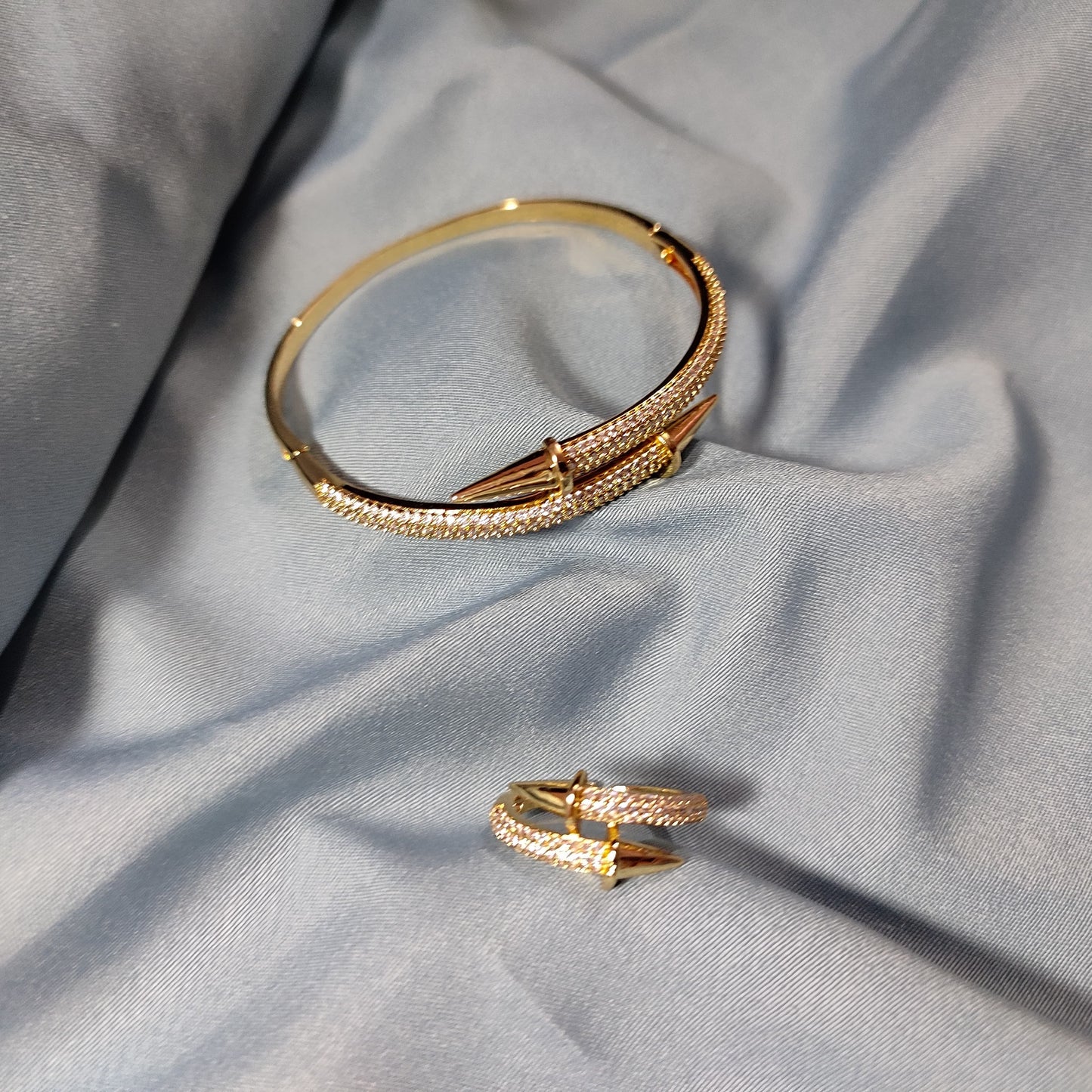Elegant Nail Crystal Bracelet with Adjustable Ring