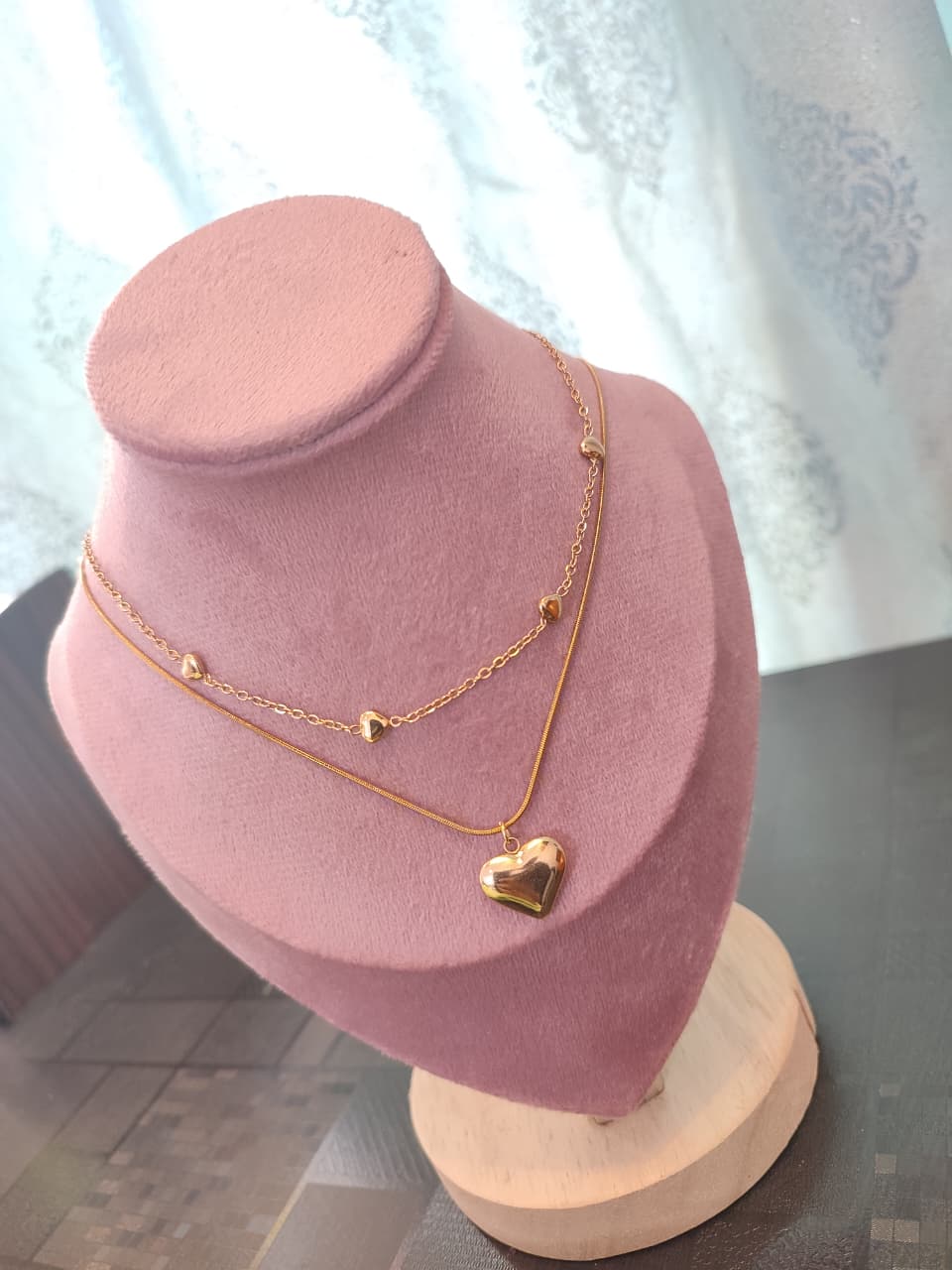 Double Layer Gold Heart Pendant Necklace for Women – Elegant Layered Chain Jewelry