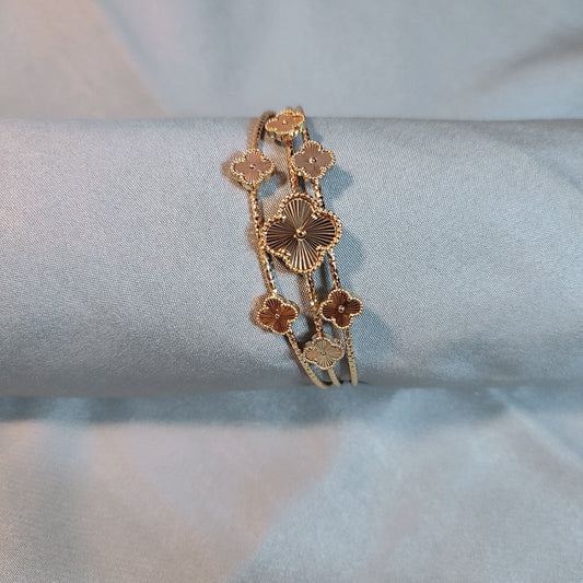 Floral Charm Gold - Plated Cuff Bracelet