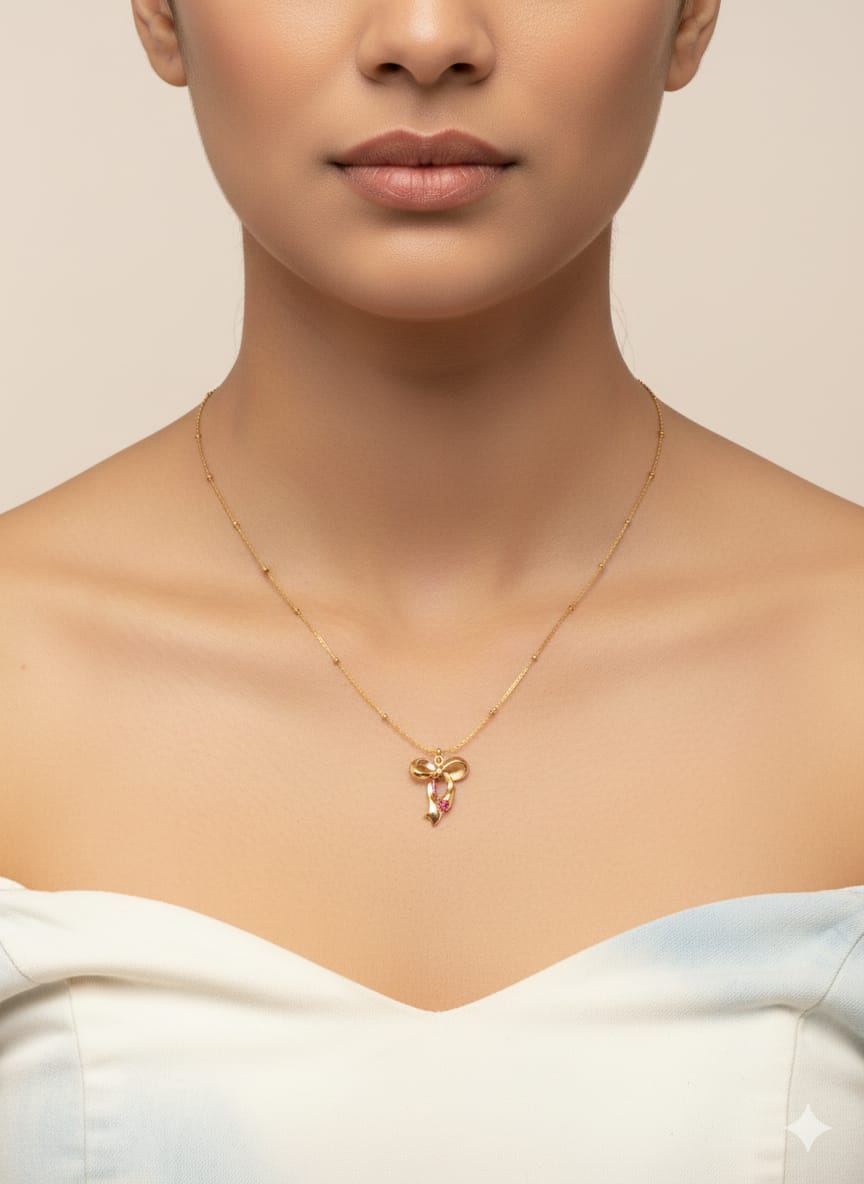 Elegant Gold-Plated Ribbon Pendant Necklace for Women – Lightweight Daily Wear Jewelry