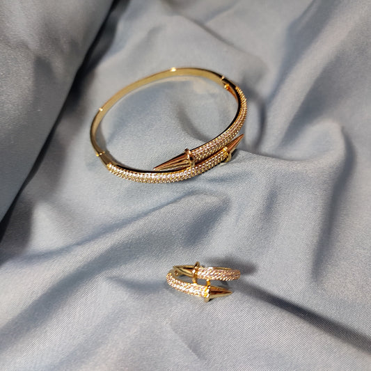 Elegant Nail Crystal Bracelet with Adjustable Ring