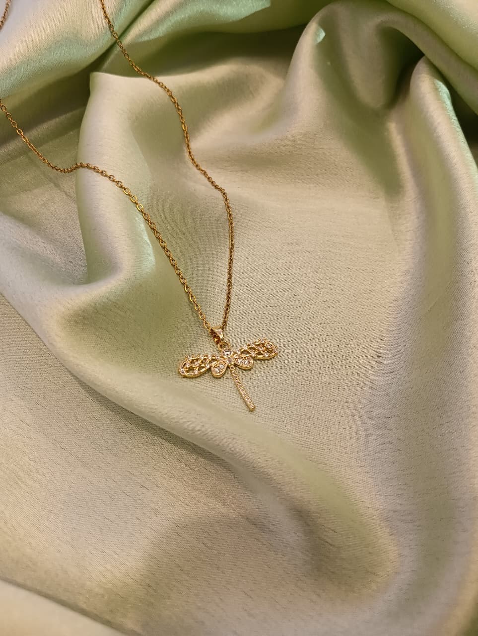 Elegant Gold-Plated Dragonfly Pendant Necklace for Women & Girls | CZ Studded Trendy Chain | Daily & Party Wear Jewellery